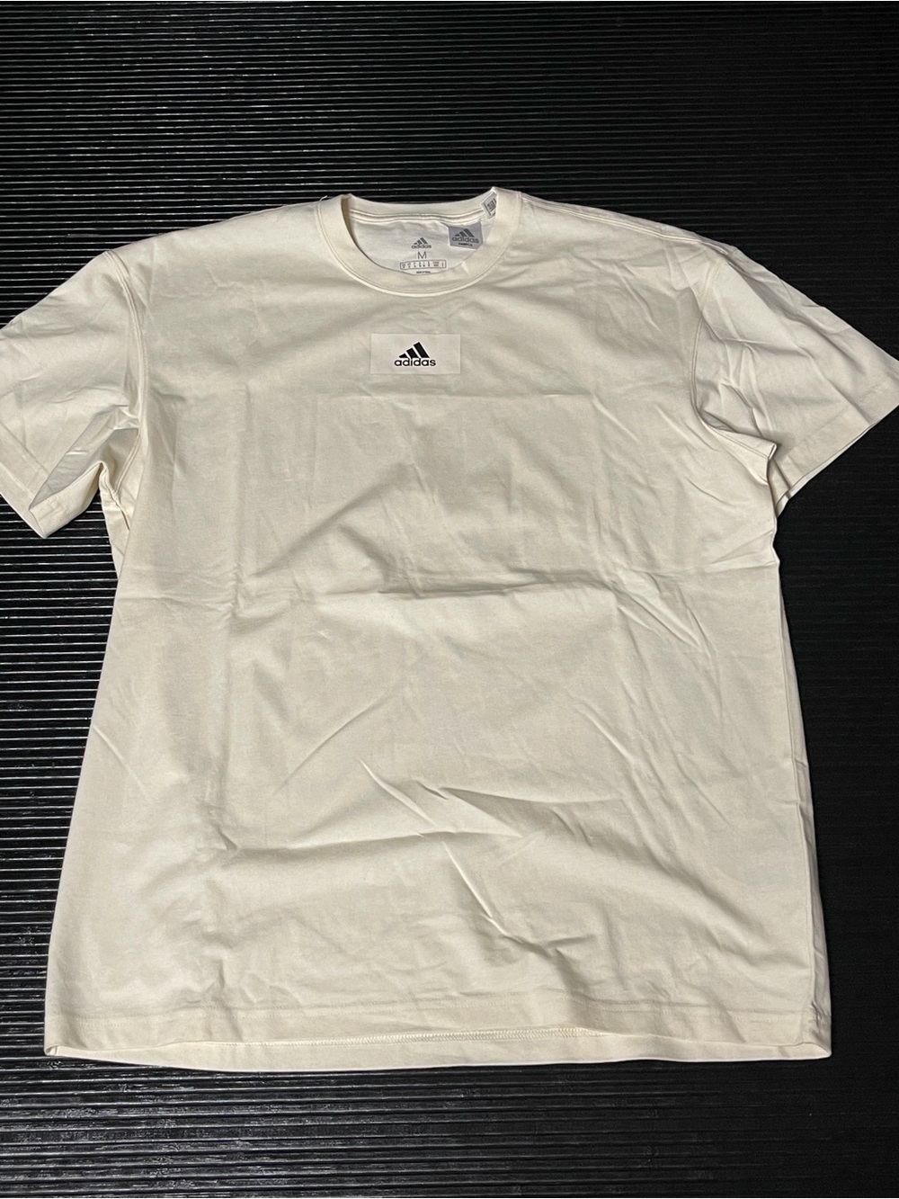 adidas Cream Short Sleeve Crew Neck Tee with Chest Logo
